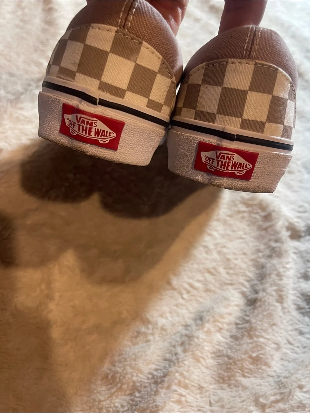 Vans Classic Slip-On Checkerboard in Taupe and White size 7.5 W